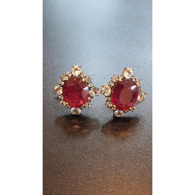 Baroque Bochic "Orient" Vintage 11 Carat African Natural Ruby & Rose Cut Topaz Earrings For Sale - Image 3 of 18