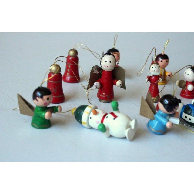 1970s Vintage - traditional handmade wooden german christmas ornaments - set of 13 - in good vintage condition