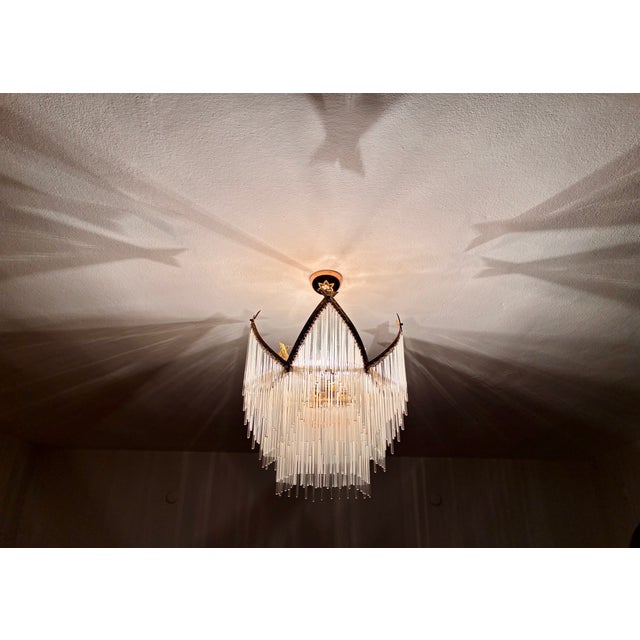 Vintage Tiered Glass Rod Chandelier – Dramatic Shadow Light For Sale - Image 13 of 17