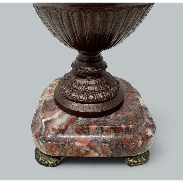 Stone Antique Pair French Bronzed Townley Pair Table Lamps Rouge Marble Grand Tour 19c For Sale - Image 7 of 11