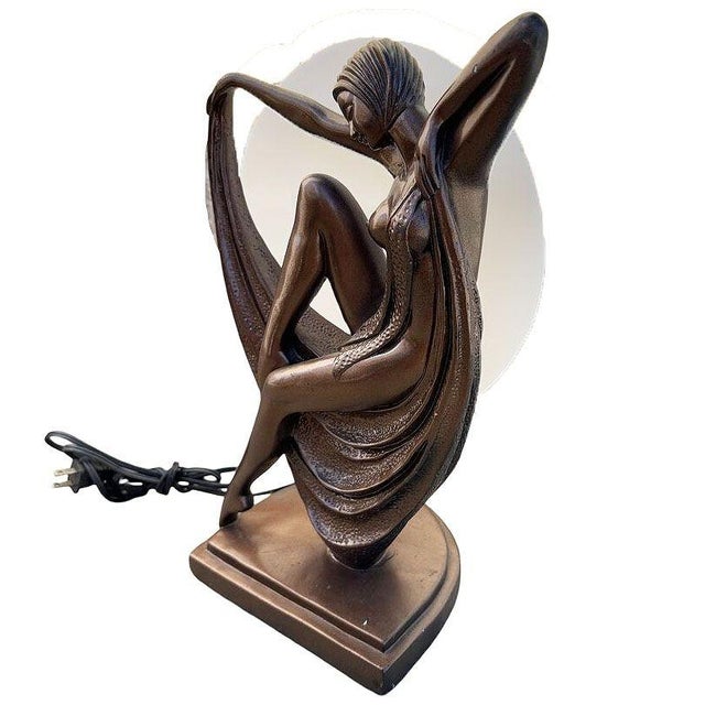 1990s Art Deco Style Nude Flapper Lamp by Crosa for Widdop Bingham & Co LTD For Sale - Image 4 of 11