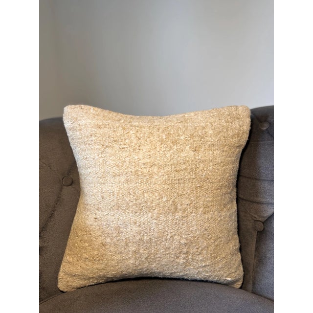 Anatolian Hemp Throw Pillow, Warm Camel Golden Beige Cushion, Handwoven Turkish Pillow With Insert, 16x16 In For Sale - Image 4 of 6
