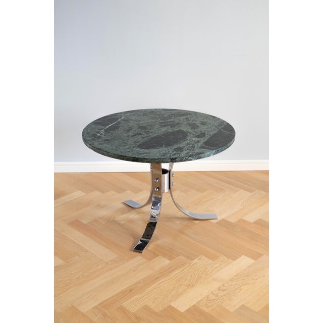 Metal Vintage Coffee Table with Green Marble Top and Chrome Base, 1970s For Sale - Image 7 of 7