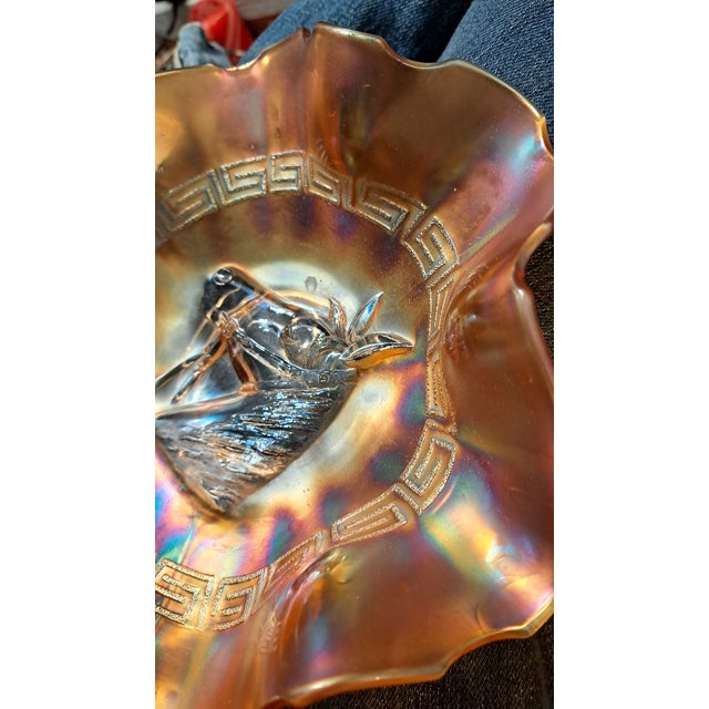 Apricot 1950s Carnival Iridescent Marigold Horse Head Bowl Catch All Dish For Sale - Image 8 of 8