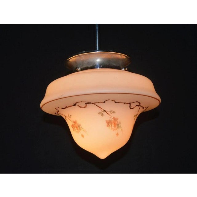 Art Deco Floral Glass Pendant Light with Chrome Fittings, 1930s For Sale - Image 12 of 14