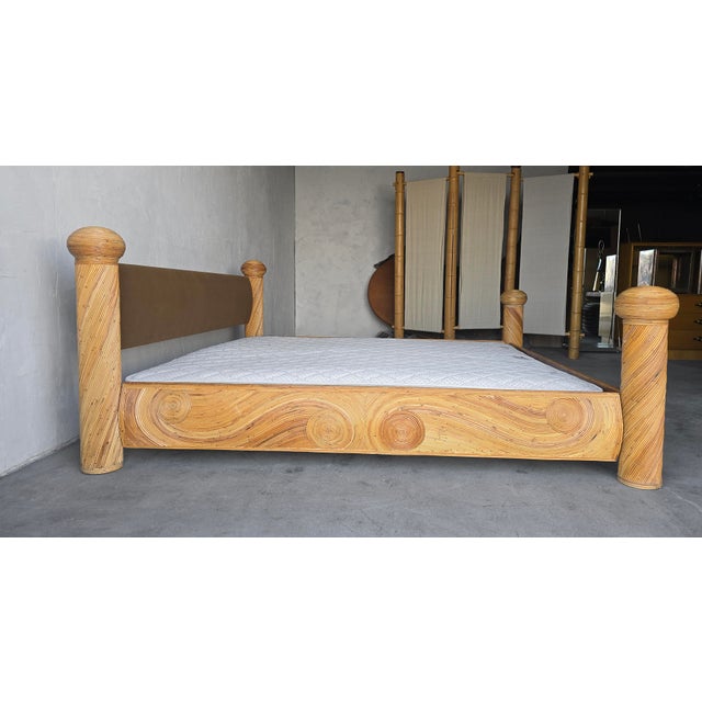 1970s Coastal Reeded Bamboo Wicker Rattan Bed - King Size For Sale - Image 5 of 11