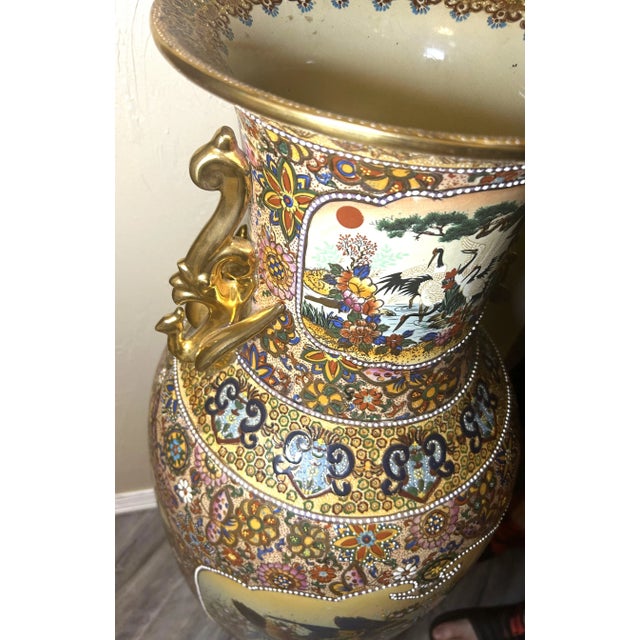 Mid 20th Century Japanese Satsuma Pottery Vase Floor Vase Porcelain or Ceramic Hand Painted For Sale - Image 16 of 16