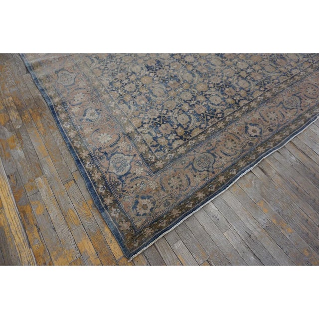 1920s 1920s Blue Room Size Herati Pattern Antique Moud Khorasan Knotted Wool Area Rug For Sale - Image 5 of 9