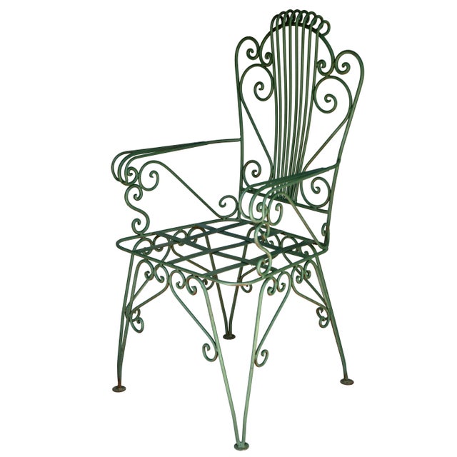 A Beautiful Set of 4 Antique Iron Garden Chairs; newly painted in Moss Green. Upgrade your Garden Spaces, Al Fresco...