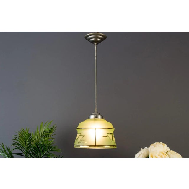 Art Deco French Green Glass Ceiling Lamp, 1930s For Sale - Image 18 of 18