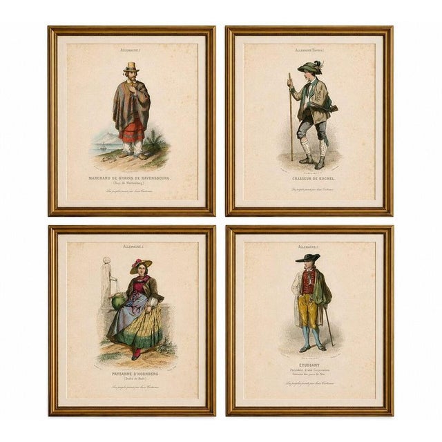 Title: set of four antique german & bavarian folk costume engravings, circa 1850 description: decorative set of four...