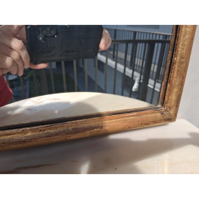 1940's Hollywood Regency Gilt Tole/ Marble/ Giltwood Mirrored Petite Console Table Set For Sale In Miami - Image 6 of 11