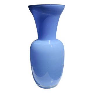 Vintage Italian Blue Opal Glass Vase, 1980s For Sale