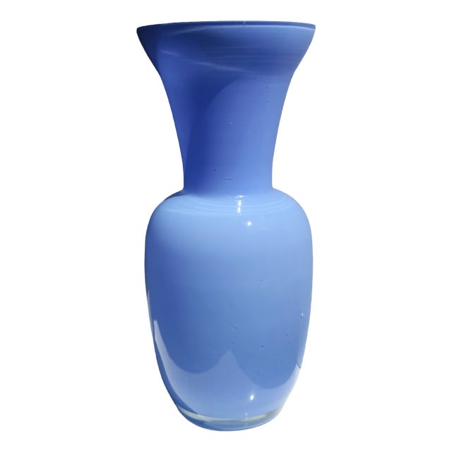 Vintage Italian Blue Opal Glass Vase, 1980s For Sale