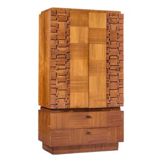 Lane Brutalist Mid Century Walnut Armoire Dresser For Sale