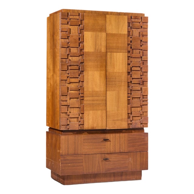 Lane Brutalist Mid Century Walnut Armoire Dresser For Sale
