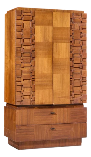 Lane Brutalist Mid Century Walnut Armoire Dresser