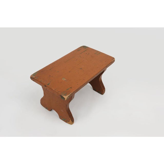 Wood Low French Rustic Church Stool in Terracotta Painted Wood, 1890s For Sale - Image 7 of 11