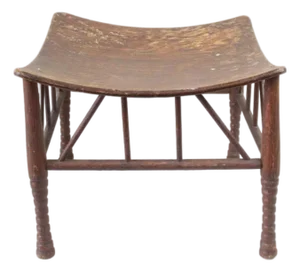 Early 20th Century Thebes Egyptian Revival Bentwood Oak Stool