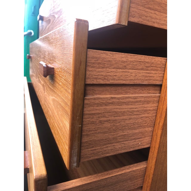 1960s Danish Modern Highboy Dresser With Carved Wood Drawer Pulls