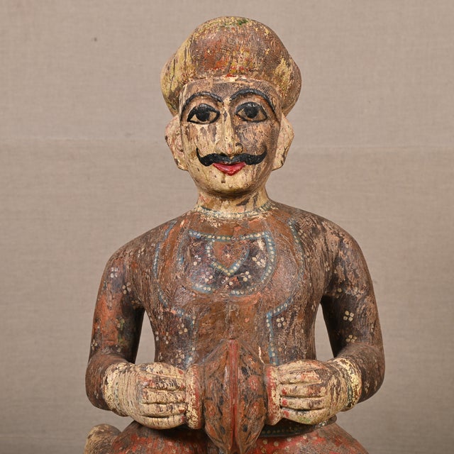 Vintage Wooden Musical Man Statue Indian Hand Painted Figurines Chairish