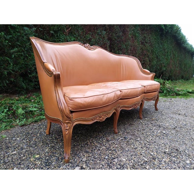 Regency Tan Leather Living Room Set, 1950s, Set of 5 For Sale - Image 9 of 18