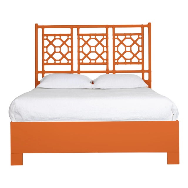 Lattice Back Platform Bed Double, Citrus Orange For Sale