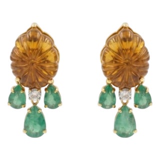 Natural 23.41cts Emerald & 0.41cts Diamond Earring in 18k Gold For Sale