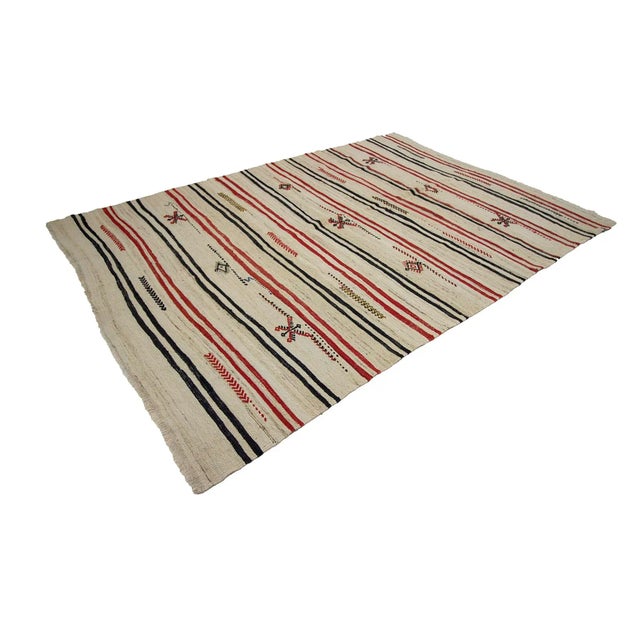 Vintage Turkish Striped Wool Kilim Rug - 6′10″ × 9′7″ For Sale - Image 4 of 7