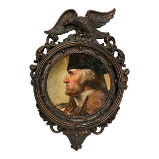 Hand-Textured George Washington Reproduction Print in Vintage Federal-Style Eagle Frame For Sale