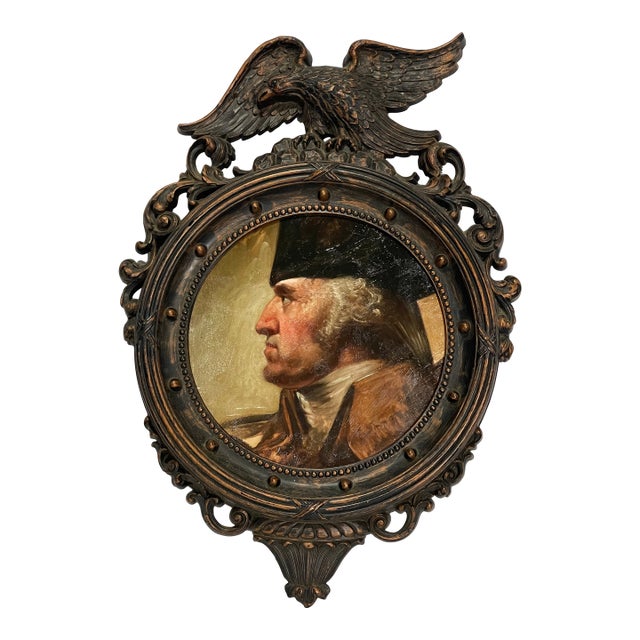 Hand-Textured George Washington Reproduction Print in Vintage Federal-Style Eagle Frame For Sale