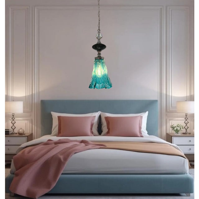 Art Glass Aqua Black Pendant Light For Sale - Image 15 of 18