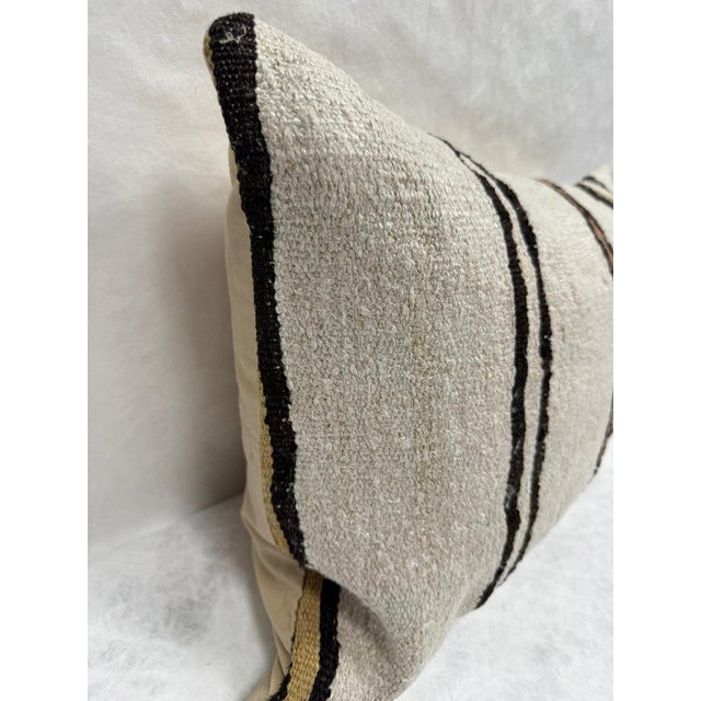 Turkish Hemp Pillow Cushion Natural Beige Brown Black Pillow Cushion Cover 16" x 24" For Sale - Image 4 of 4