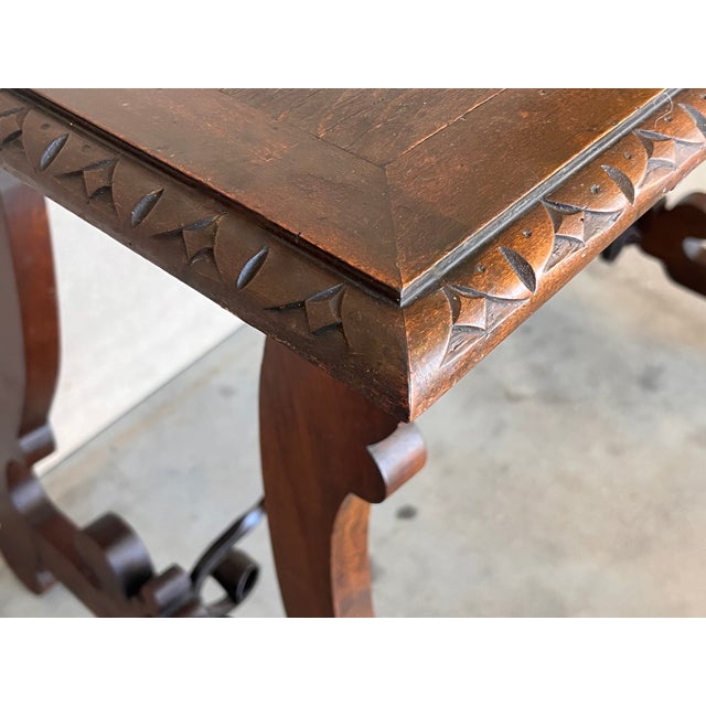 Walnut Ice Table With Carved Lyre Legs and Top, Spanish, 19th Century For Sale - Image 9 of 10