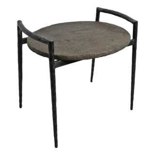 Modern Slate & Iron Oval End Side Table For Sale