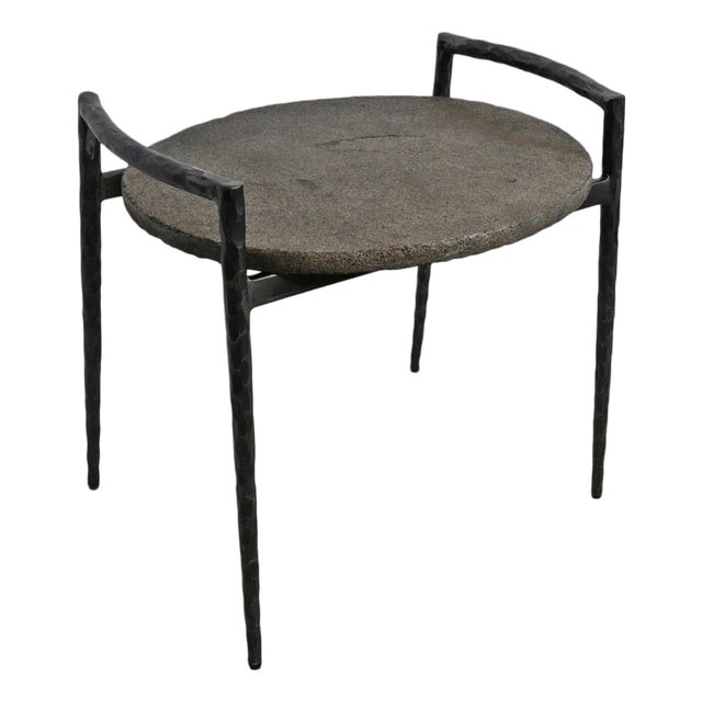 Modern Slate & Iron Oval End Side Table For Sale
