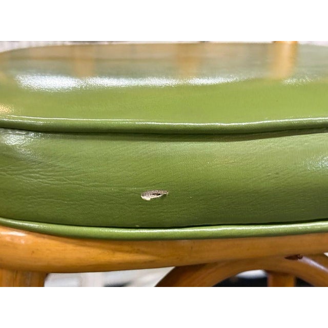 Dutch Modern, Bamboo, Green Leather, Three Barstools, Netherlands, 1970s For Sale - Image 12 of 13
