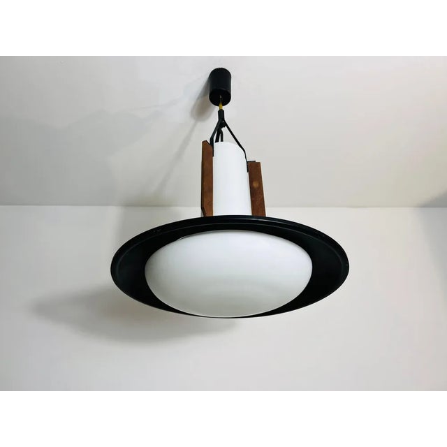 Black Mid-Century Modern Opal Glass Pendant, 1960s For Sale - Image 8 of 12