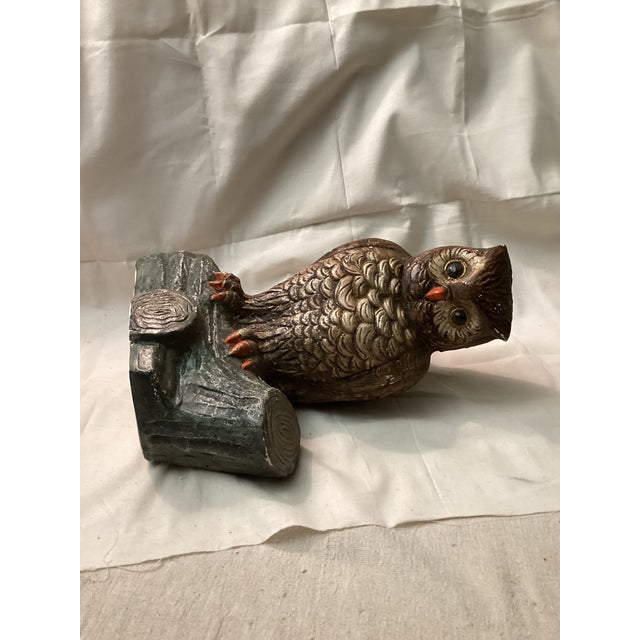 1970s Large Vintage Ceramic Owl on Log Base For Sale - Image 5 of 6
