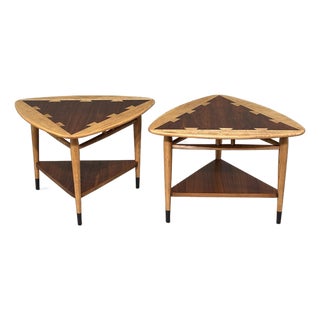 Restored Pair of Lane Acclaim Guitar Pick Side Tables Triangle Wedge End Tables For Sale