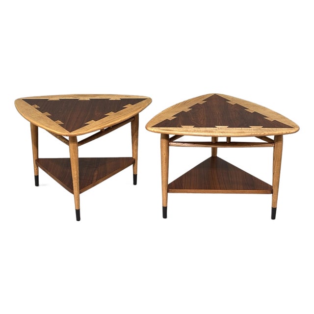 Restored Pair of Lane Acclaim Guitar Pick Side Tables Triangle Wedge End Tables For Sale