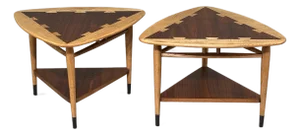 Restored Pair of Lane Acclaim Guitar Pick Side Tables Triangle Wedge End Tables