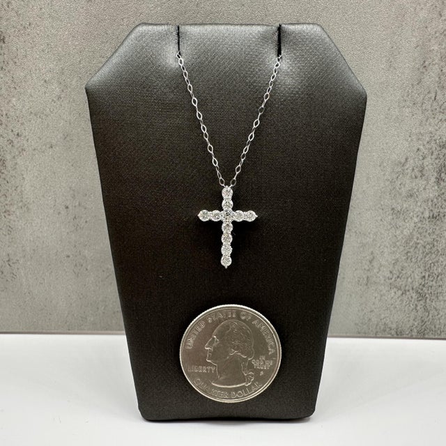 Early 21st Century Natural Diamond Cross Necklace 14kt White Gold 0.64ctw Gh Si New For Sale - Image 5 of 6