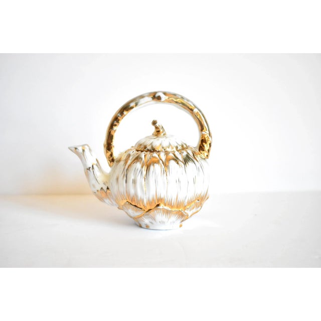Late 19th Century Antique Gold & White Porcelain Flower Petals Demitasse Tea Service - Set of 8 For Sale - Image 5 of 13