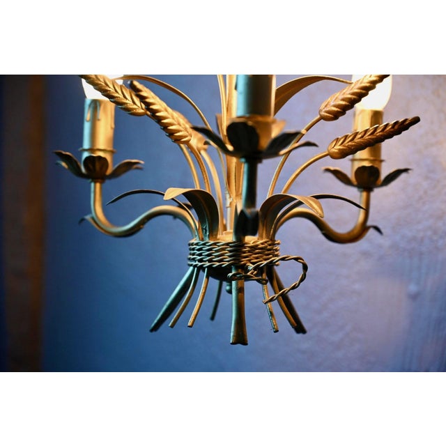 Gold Vintage Hollywood Regency Gold Metal Chandelier, 1970s For Sale - Image 8 of 16