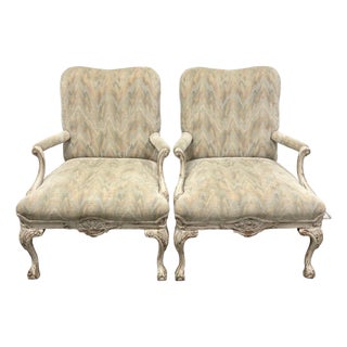 Late 20th Century Upholstered Quality Bergere Chairs- A Pair For Sale