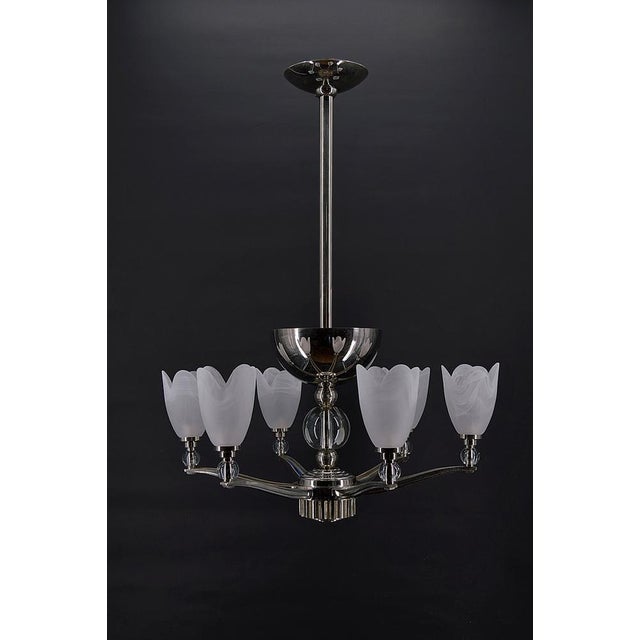 1930s Art Deco Modernist Chrome Chandelier, France, 1930s For Sale - Image 5 of 18