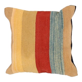 Arteverk Handwoven Reversible Wool Kilim Pillow — Beige & Red Stripe For Sale