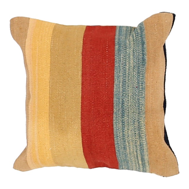 Arteverk Handwoven Reversible Wool Kilim Pillow — Beige & Red Stripe For Sale