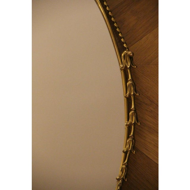 Oval Brass Wall Mirror with Neoclassical Decoration and Brass Chain, 1950s For Sale - Image 4 of 17